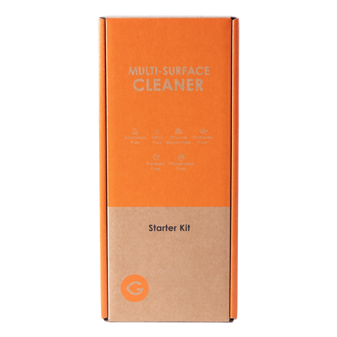 Multi-Surface Cleaner Starter Kit | Refillable Glass Spray Bottle + 6 Water-Soluble Tabs