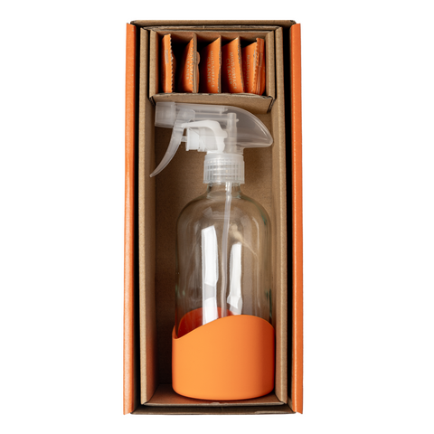 Multi-Surface Cleaner Starter Kit | Refillable Glass Spray Bottle + 6 Water-Soluble Tabs