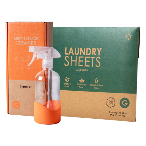 Eco-Friendly Cleaning Bundle: Multi-Surface Cleaner Starter Kit with 6 Refills and Laundry Sheets (Pack of 60 Strips)